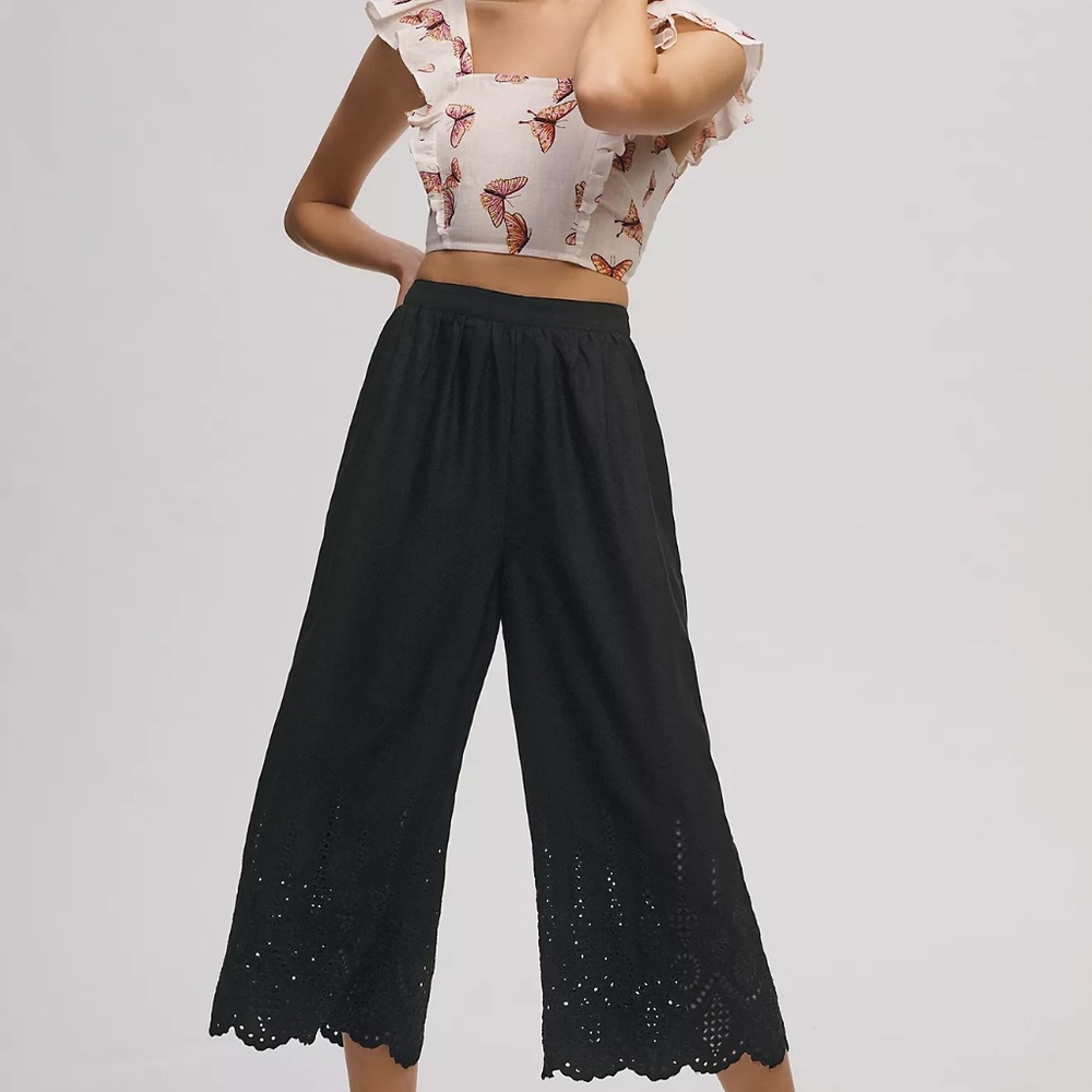 By Anthropologie Wide-Leg Eyelet Crop Pants sz 6 NWT